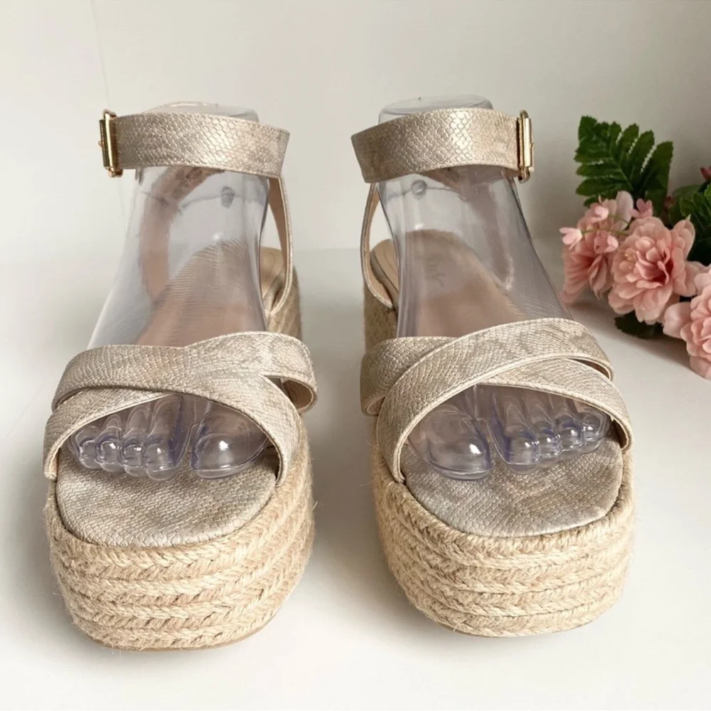 Lulu's Cobi Beige Snake Espadrille Platform Sandals